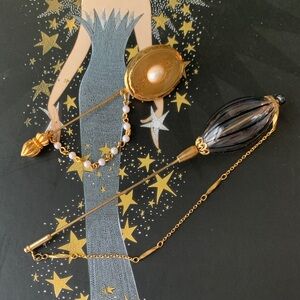 Lot of 2 Vintage Gold Tone Stick Pins with Chains